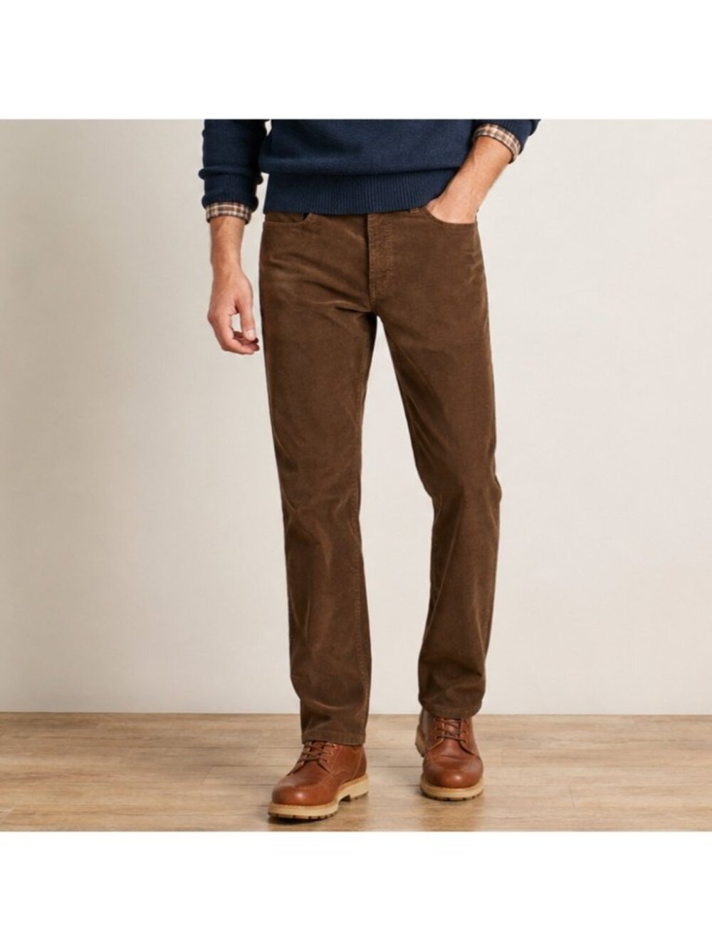 LL Bean Stretch Country Corduroy Pants Mens 34x32 Standard Fit Brown 5 Pocket
